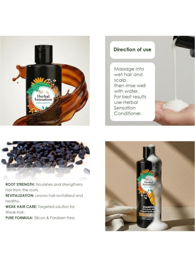 Blends Herbal Sensation Shampoo with Black Seed for Weak Hair - Root Strengthening & Revitalizing - Silicon & Paraben Free - 850 ml - Image 3